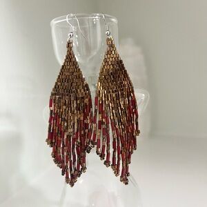 Elegant Burgundy and Gold Dangle Earrings